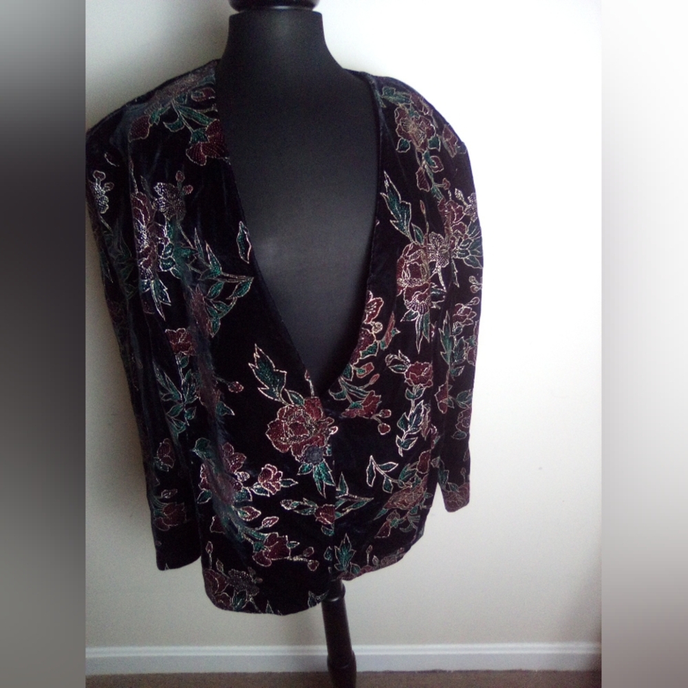 MAGGIE MCNAUGHTON Floral Black Women's BLAZER SIZE 18 W - Picture 2 of 4